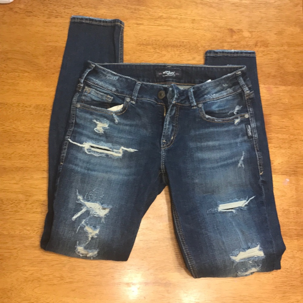 Silver Distressed Skinny Jeans “Suki”